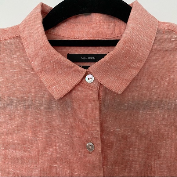 Tahari 100% Linen Women Button Front Short Sleeves Shirt Coral Top - Picture 6 of 14